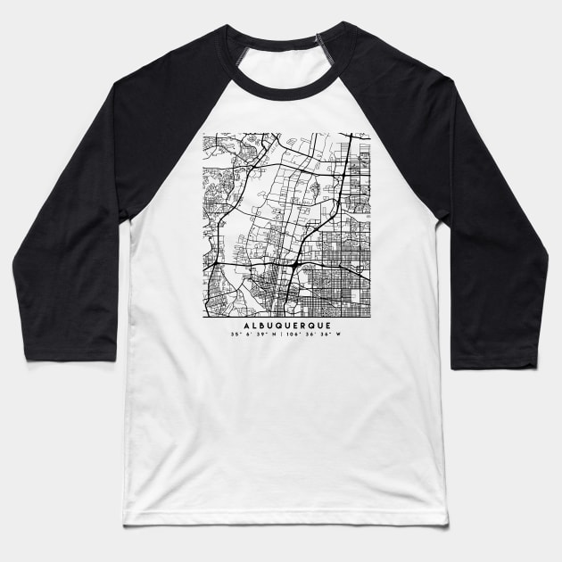 ALBUQUERQUE NEW MEXICO BLACK CITY STREET MAP ART Baseball T-Shirt by deificusArt